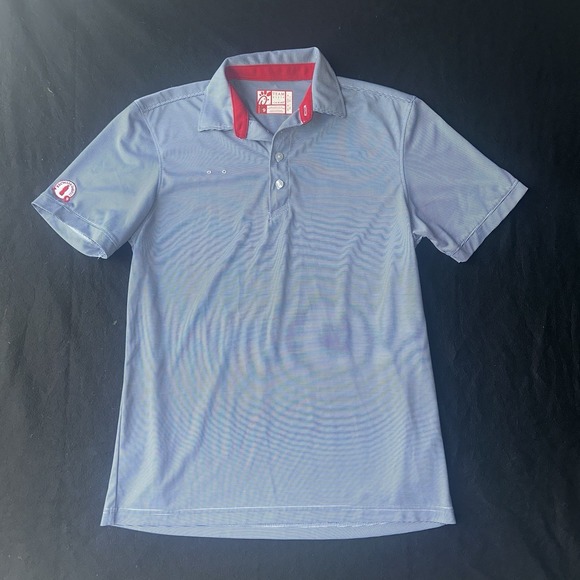 Chick-Fil-A Polo Shirt Mens Medium Gray Stripe‎ Short Slv OOBE Team Style - Picture 1 of 6
